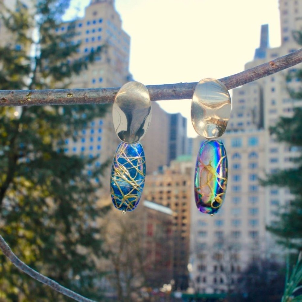 Natural Abalone Shell With Gold Web Teardrop Drop - image 2